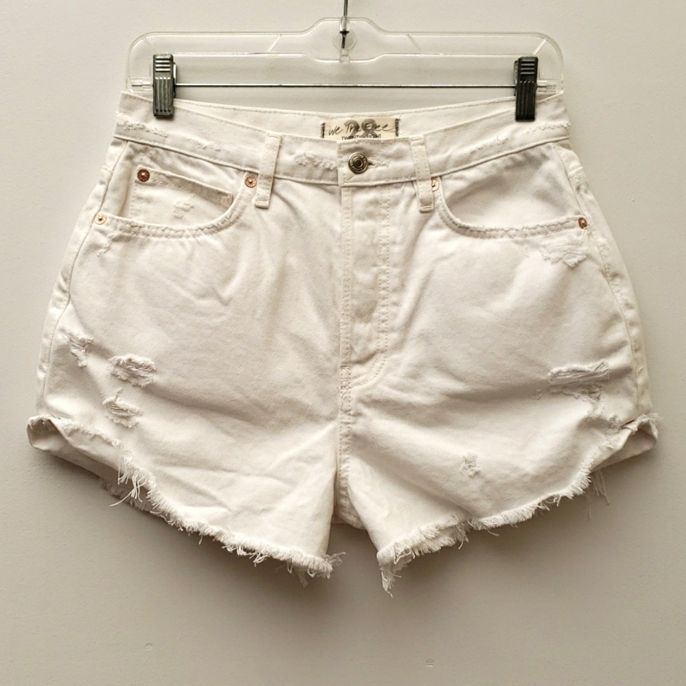 Free People White Cut Off Lasso Denim Shorts Women's Size 28